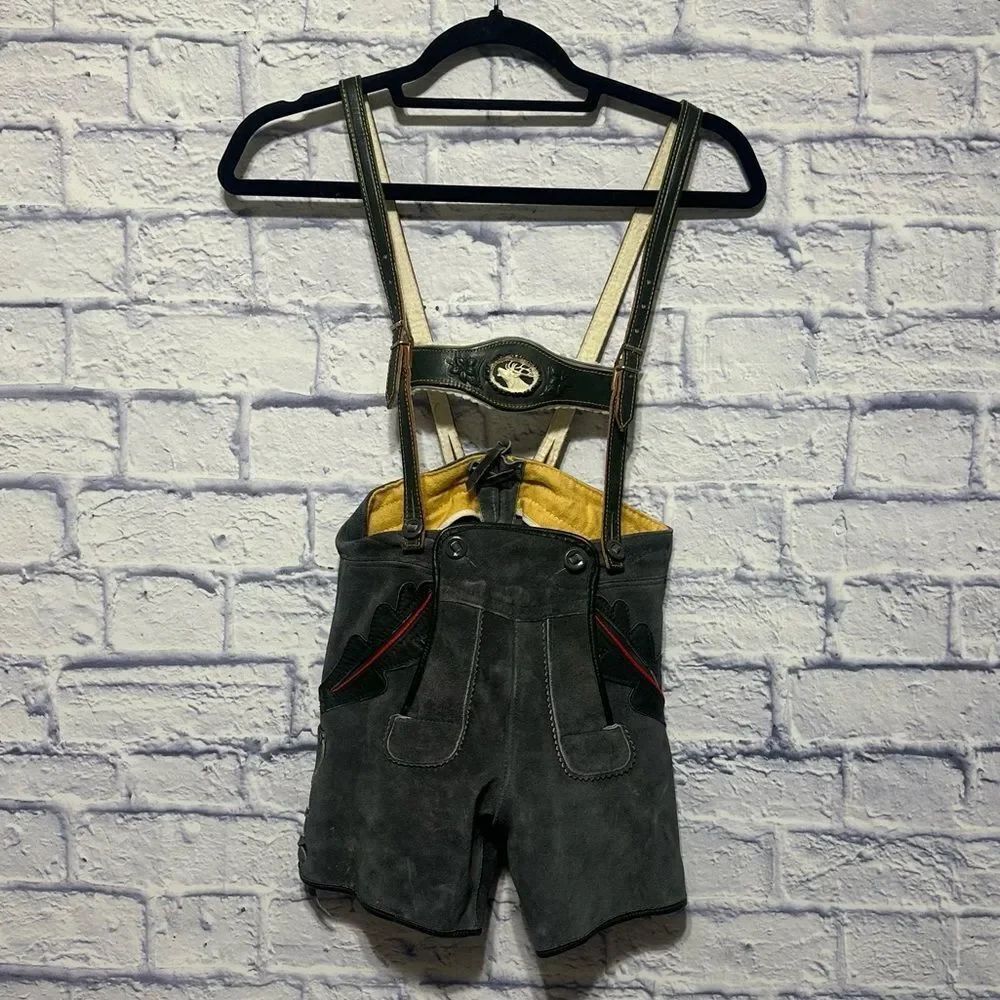 VTG Bavarian LENDERHOSEN Shorts Size 24” Waist German Suede Leather Suspenders